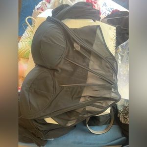 Black sheer cropped top. Off the shoulder sleeves